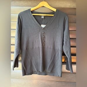 World Republic Women's XL Black Silk Blend V Neck Sweater 3/4 sleeves